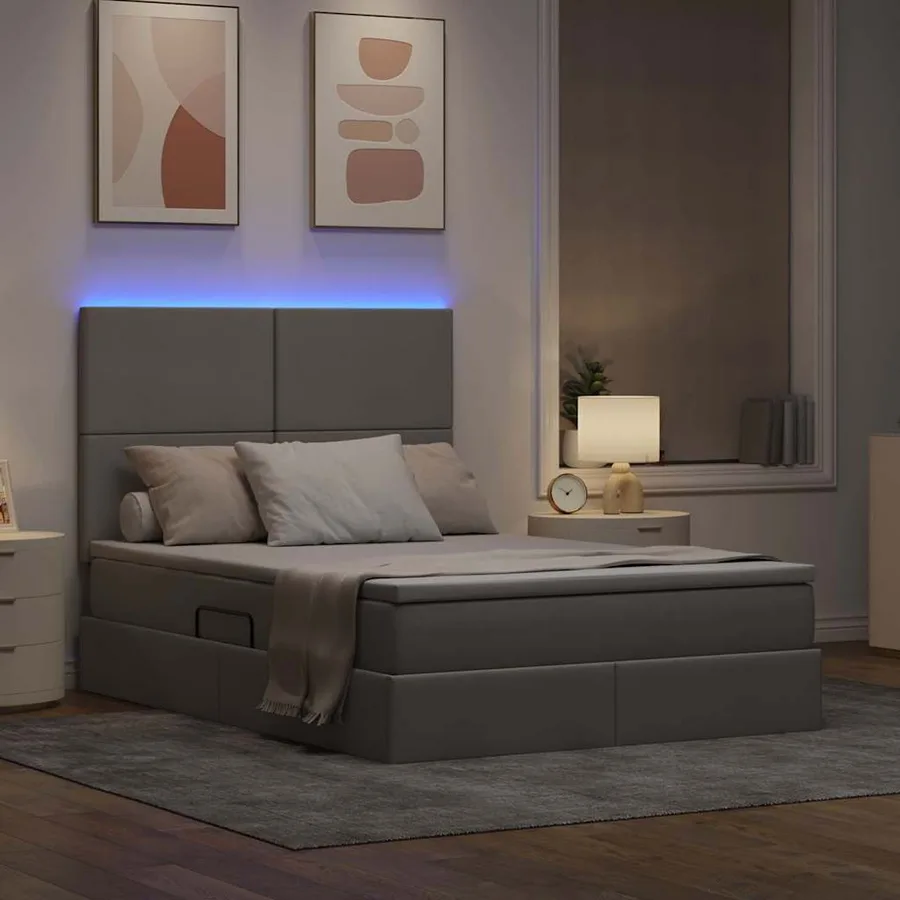 Lit de rangement LED avec matelas Taupe 140 x 200 cm Tissu - 5