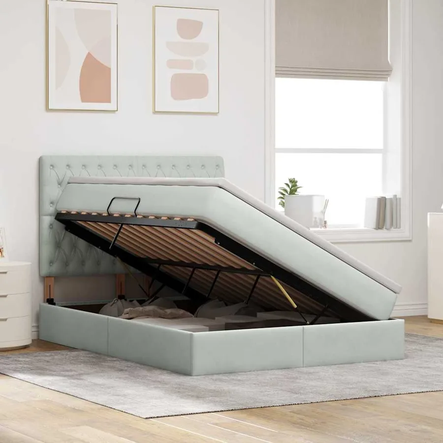 Lit de rangement LED avec matelas Gris clair 140 x 200 cm - 4