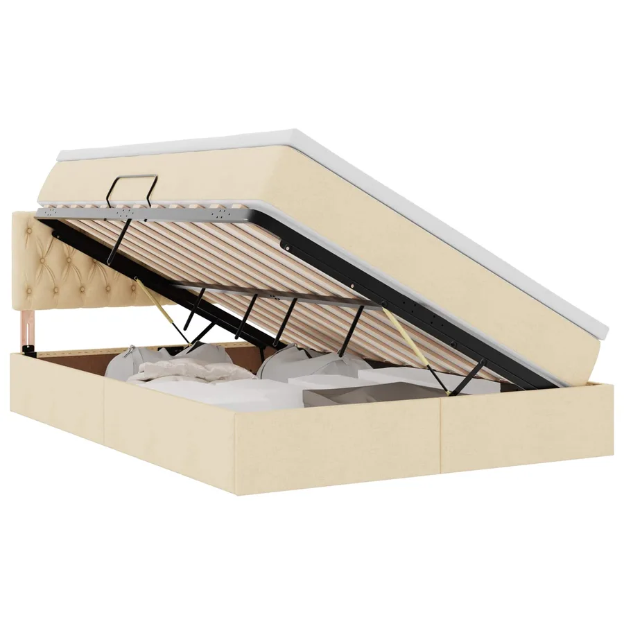 Lit avec rangement et matelas avec matelas Crème 140 x 200 cm - 2