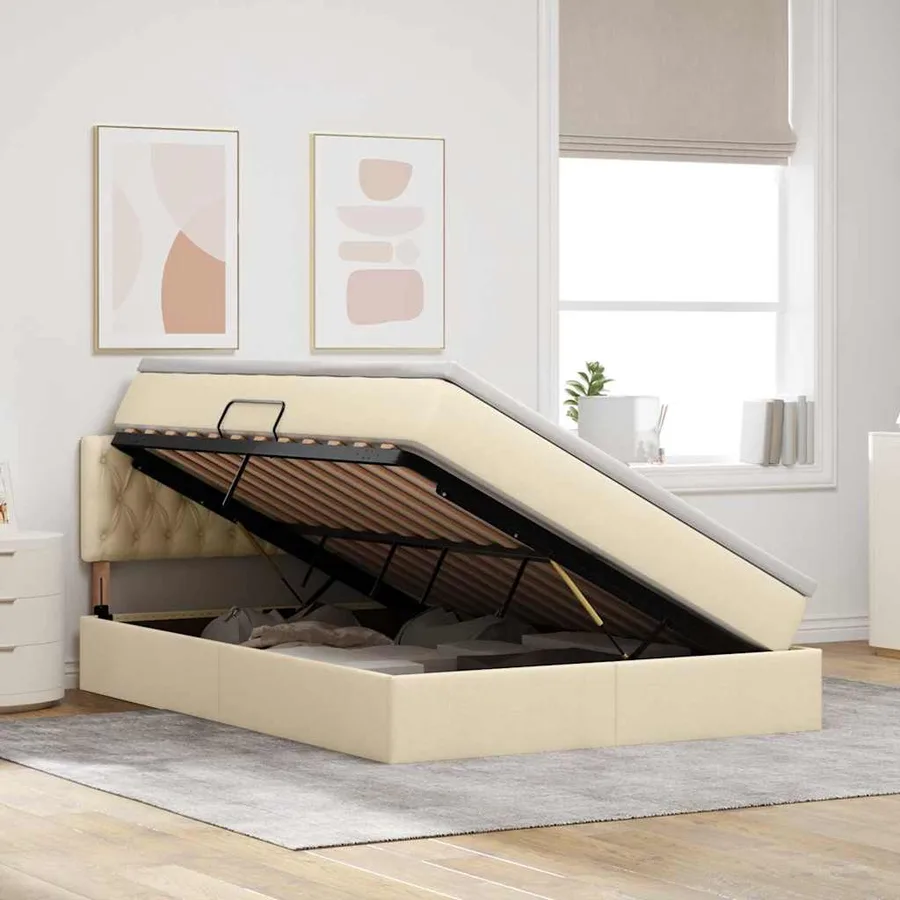 Lit avec rangement et matelas avec matelas Crème 140 x 200 cm - 4