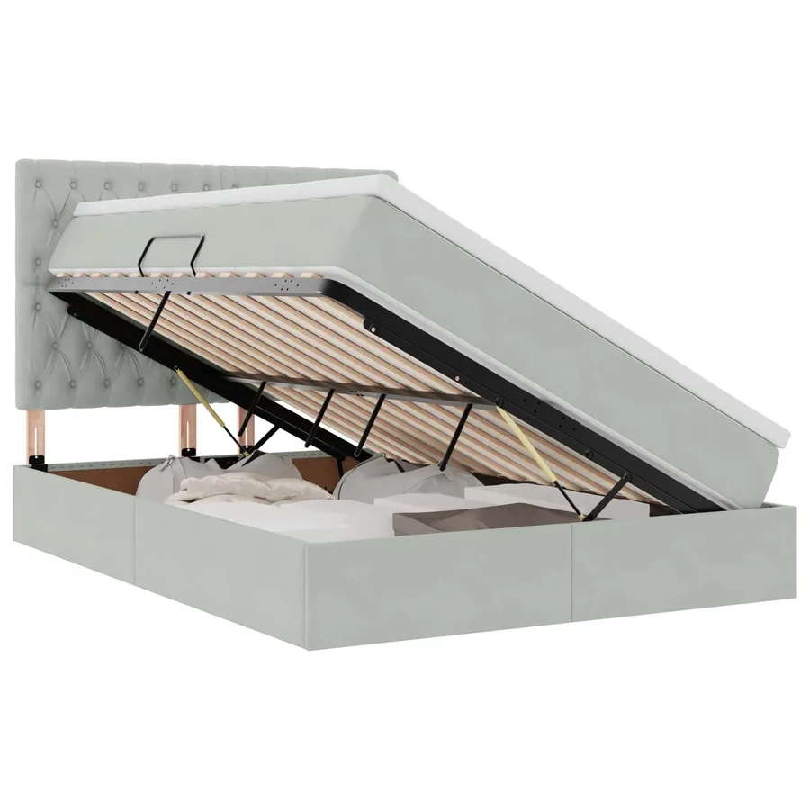 Lit avec rangement et matelas Gris clair 140 x 200 cm Velours - 2