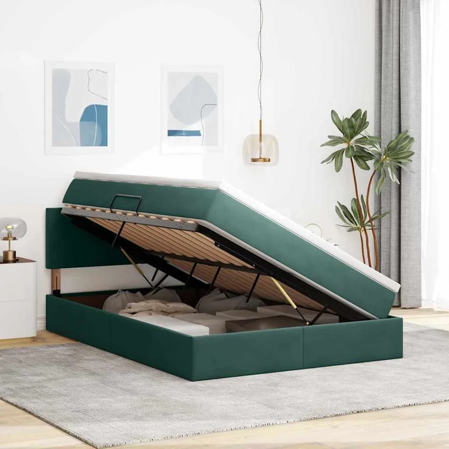 Lit de rangement LED avec matelas Vert foncé 140 x 200 cm - 4