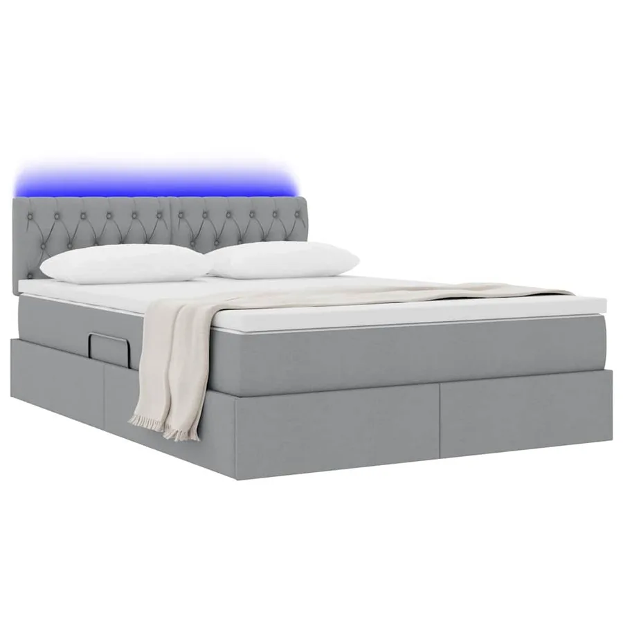Lit de rangement LED avec matelas Gris clair 140 x 200 cm Tissu - 3