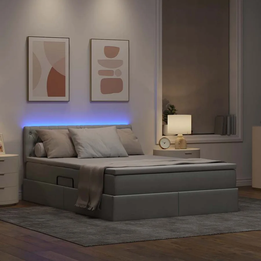 Lit de rangement LED avec matelas Gris clair 140 x 200 cm Tissu - 5