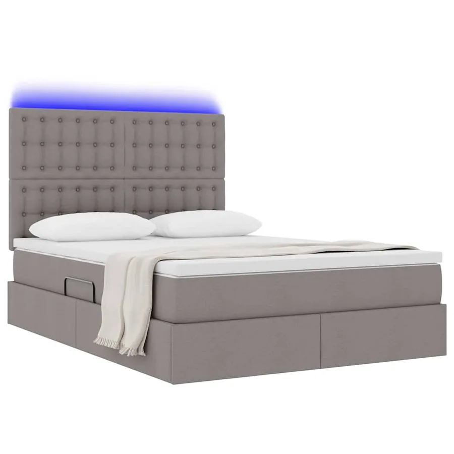 Lit de rangement LED avec matelas Taupe 140 x 200 cm Tissu - 3