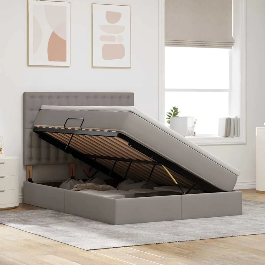 Lit de rangement LED avec matelas Taupe 140 x 200 cm Tissu - 4