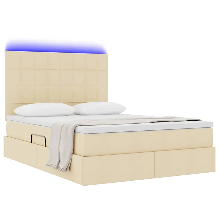 Lit de rangement LED avec matelas Crème 140 x 200 cm Tissu - 3