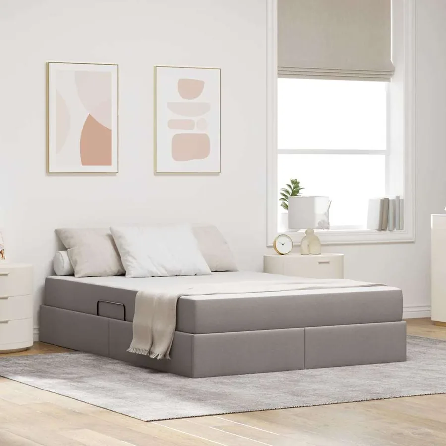 Lit avec rangement et matelas Taupe 140 x 200 cm Polyester