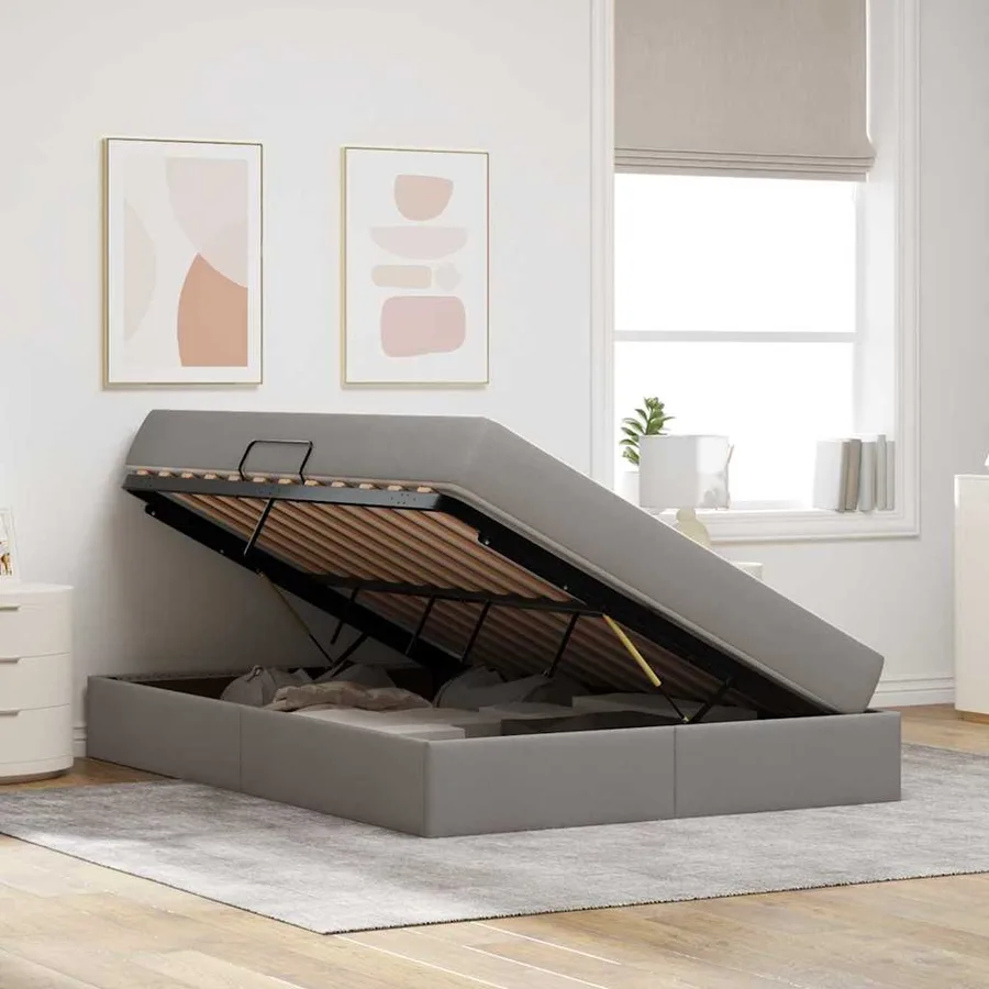 Lit avec rangement et matelas Taupe 140 x 200 cm Polyester - 4