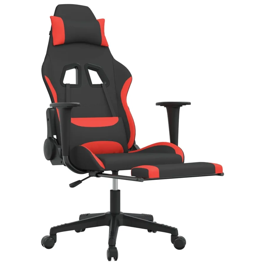 Chaise de jeu avec repose-pied Noir et rouge Tissu - 6