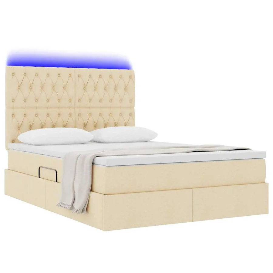 Lit de rangement LED avec matelas Crème 140 x 200 cm Tissu - 3
