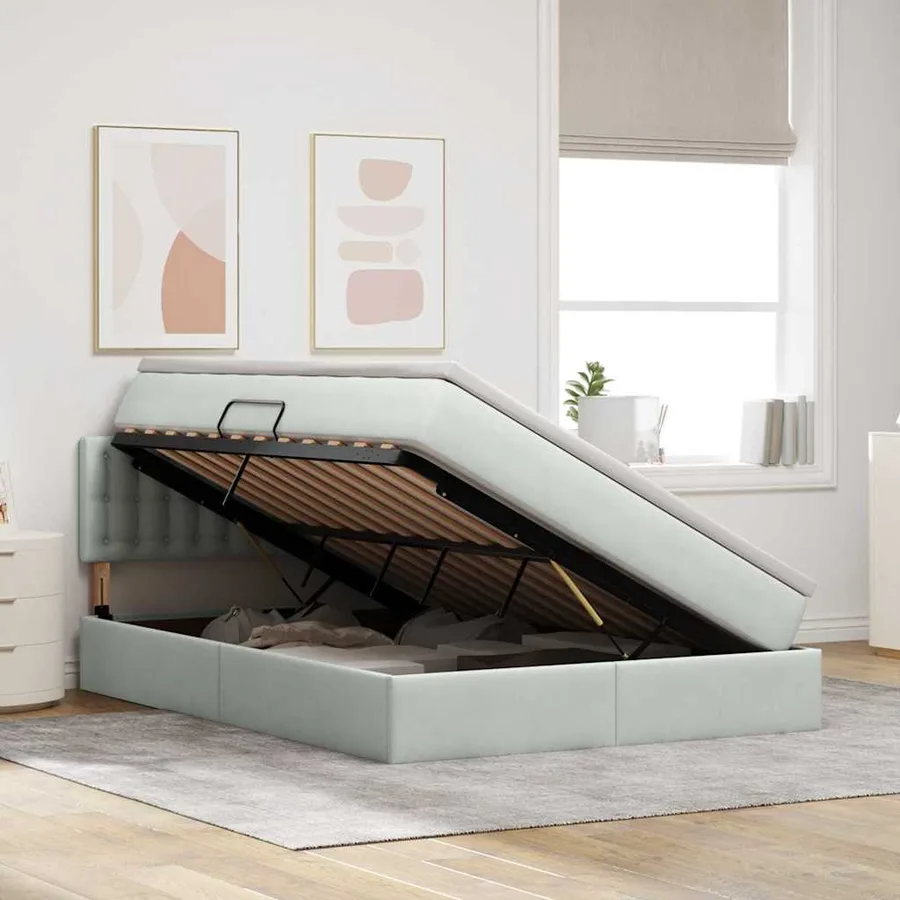 Lit de rangement LED avec matelas Gris clair 140 x 200 cm - 4