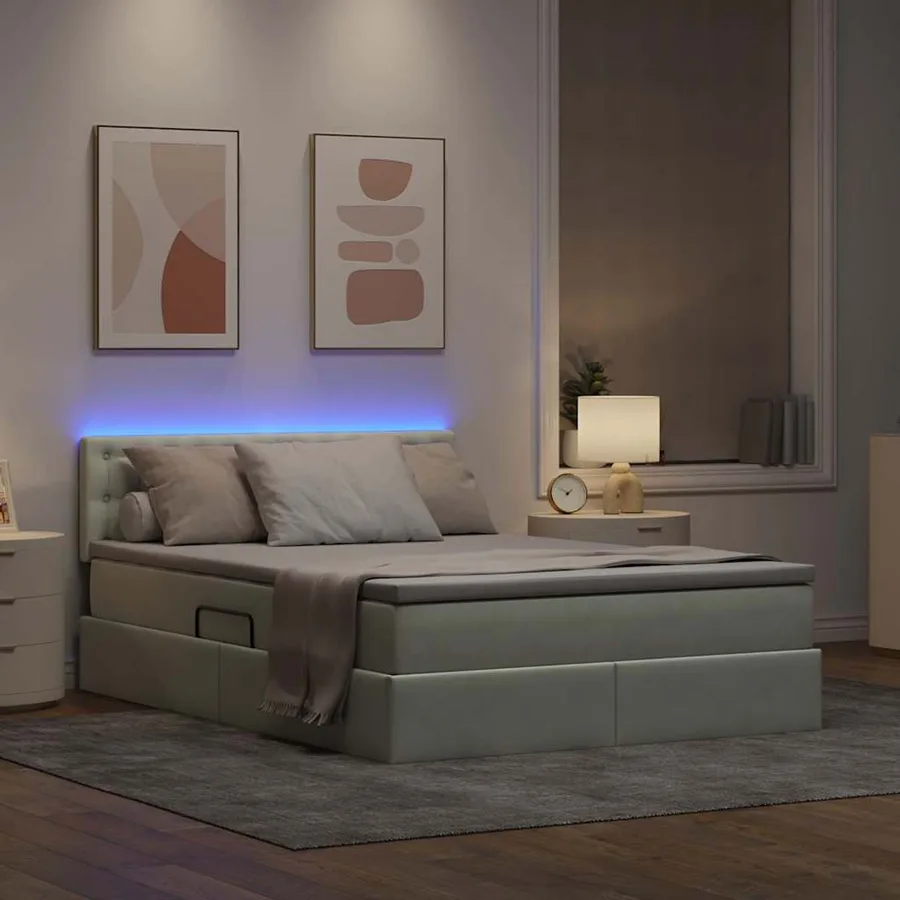 Lit de rangement LED avec matelas Gris clair 140 x 200 cm - 5