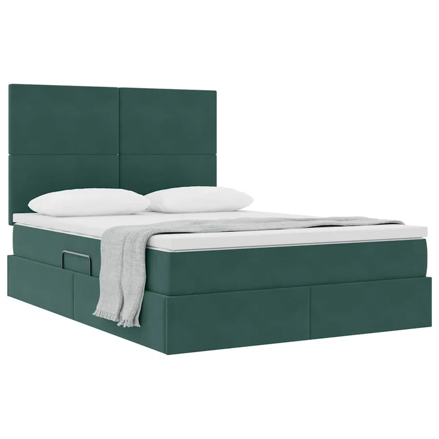 Lit avec rangement et matelas Vert foncé 140 x 200 cm Velours - 3