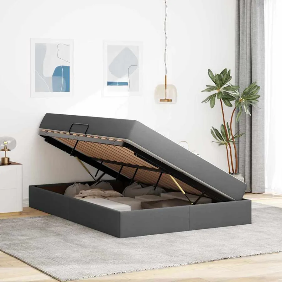 Lit avec rangement et matelas Gris foncé 140 x 200 cm Polyester - 4