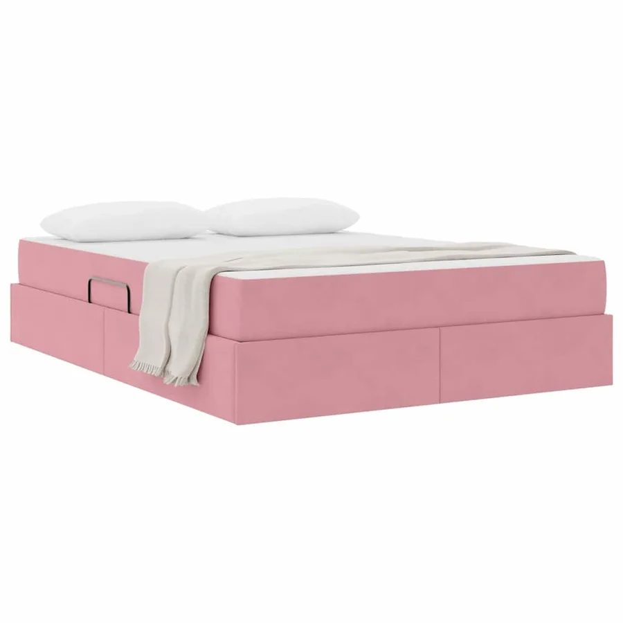Lit avec rangement et matelas Rose 140 x 200 cm Velours - 3