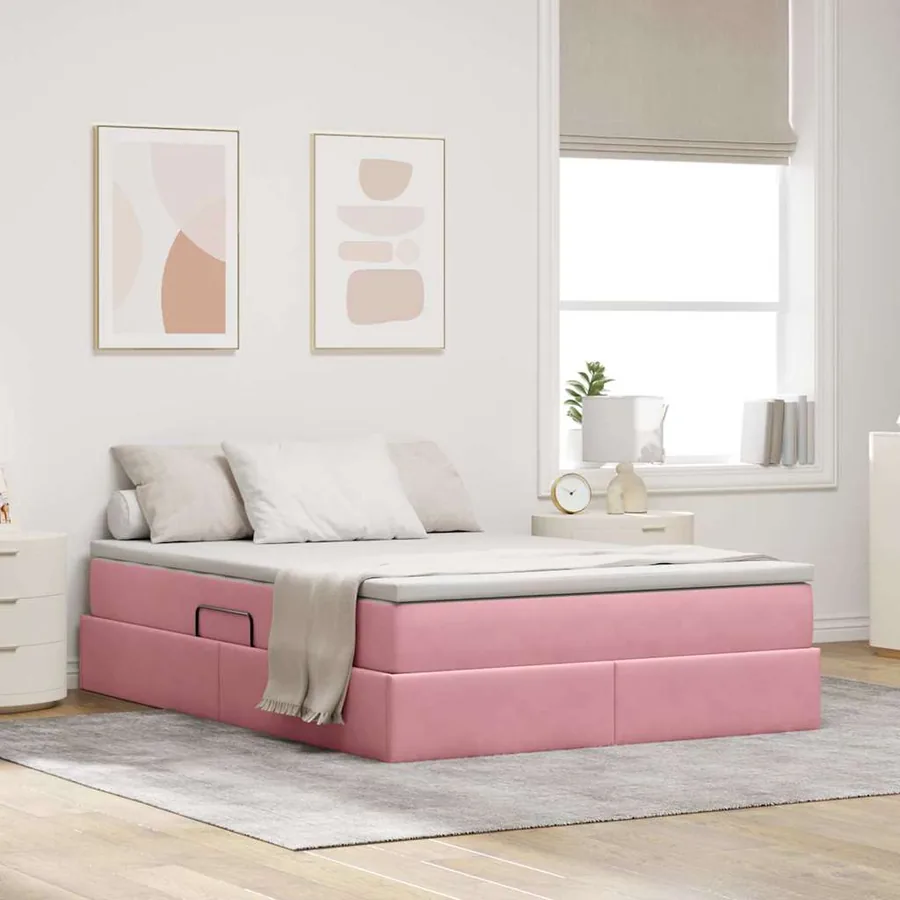 Lit avec rangement et matelas Rose 140 x 200 cm Velours
