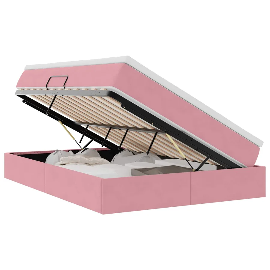 Lit avec rangement et matelas Rose 140 x 200 cm Velours - 2