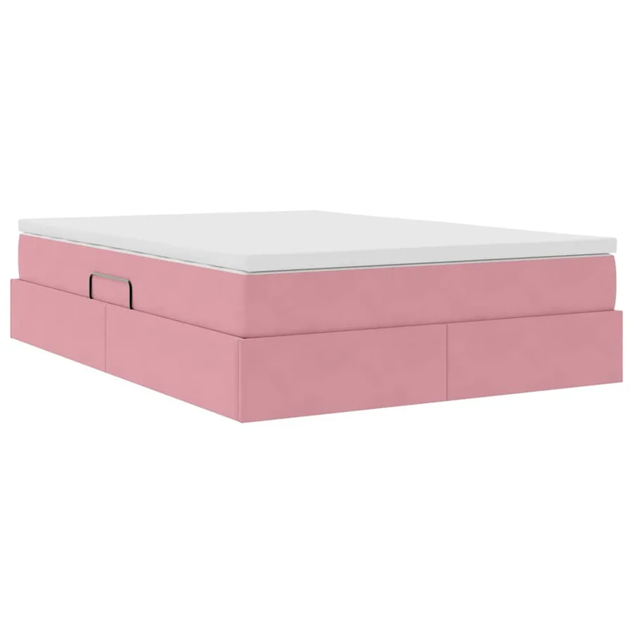 Lit avec rangement et matelas Rose 140 x 200 cm Velours - 5
