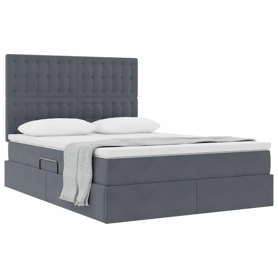 Lit avec rangement et matelas Gris foncé 140 x 200 cm Velours - 3