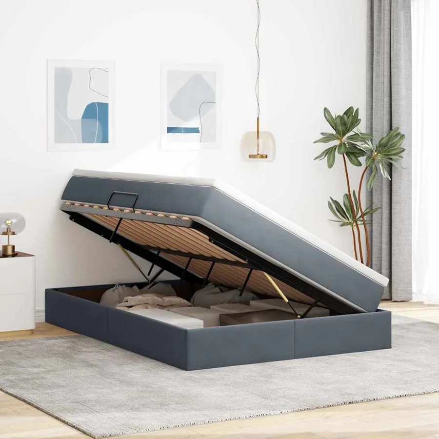 Lit avec rangement et matelas Gris foncé 140 x 200 cm Velours - 4