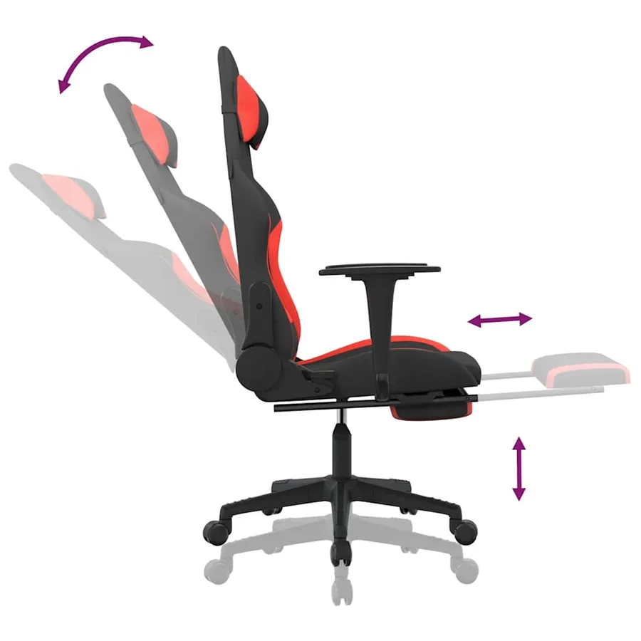 Chaise de jeu de massage avec repose-pied Noir et rouge Tissu - 11