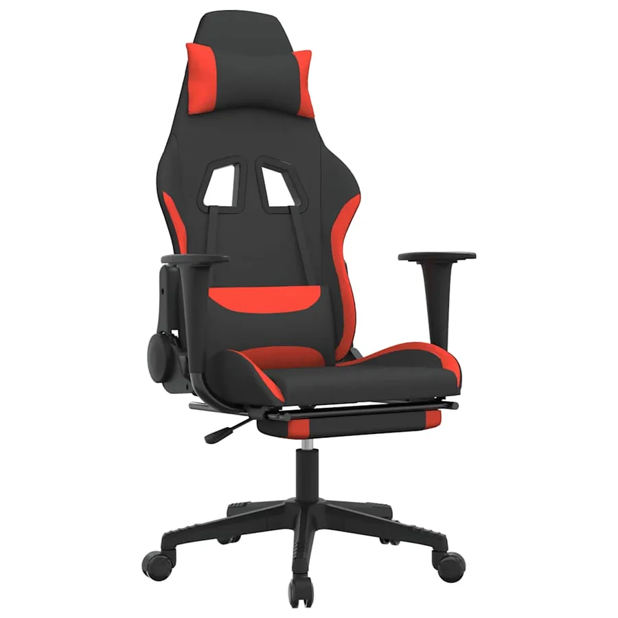 Chaise de jeu de massage avec repose-pied Noir et rouge Tissu - 2
