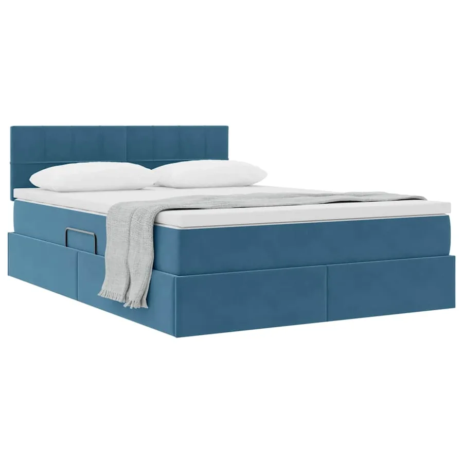 Lit de Rangement avec matelas Bleu foncé 140 x 200 cm Velours - 3