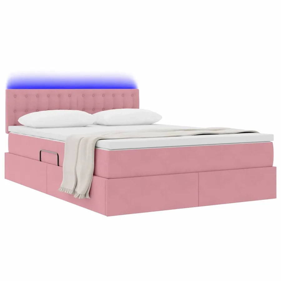 Lit de rangement LED avec matelas Rose 140 x 200 cm Velours - 3