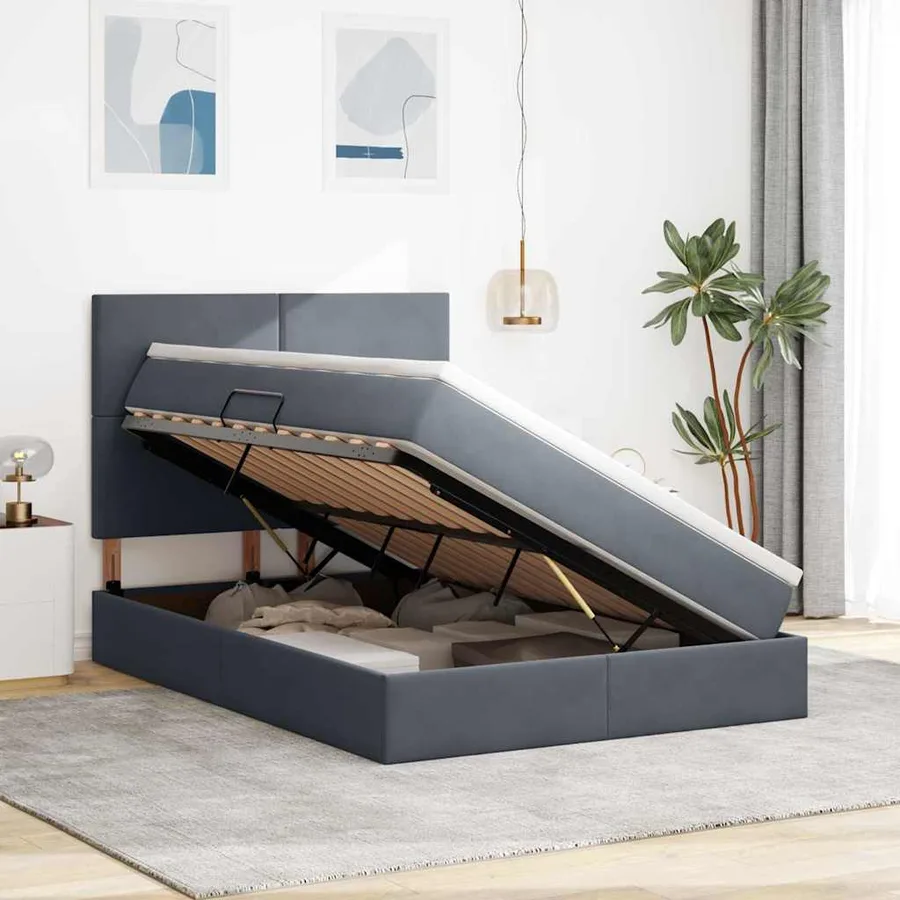 Lit de rangement LED avec matelas Gris foncé 140 x 200 cm - 4