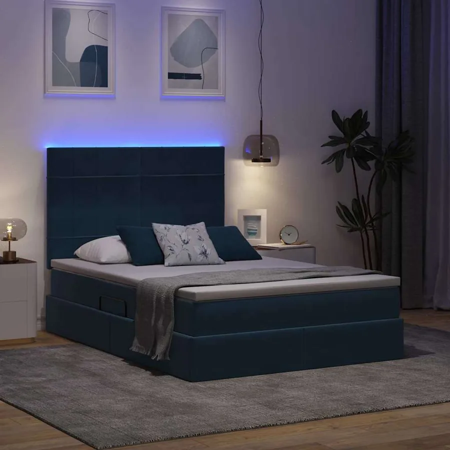 Lit de rangement LED avec matelas Bleu foncé 140 x 200 cm - 5