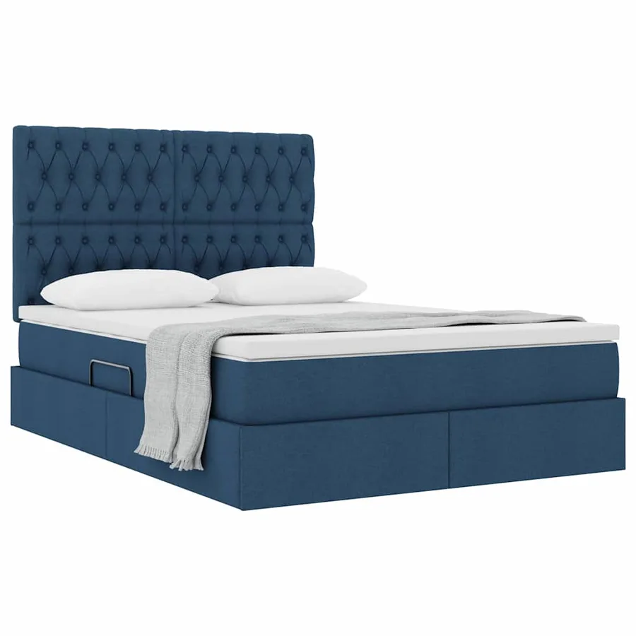 Lit avec rangement et matelas Bleu 140 x 200 cm tissu - 3