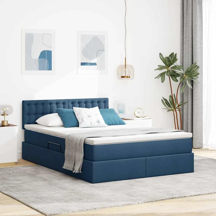 Lit avec rangement et matelas avec matelas Bleu 140 x 200 cm