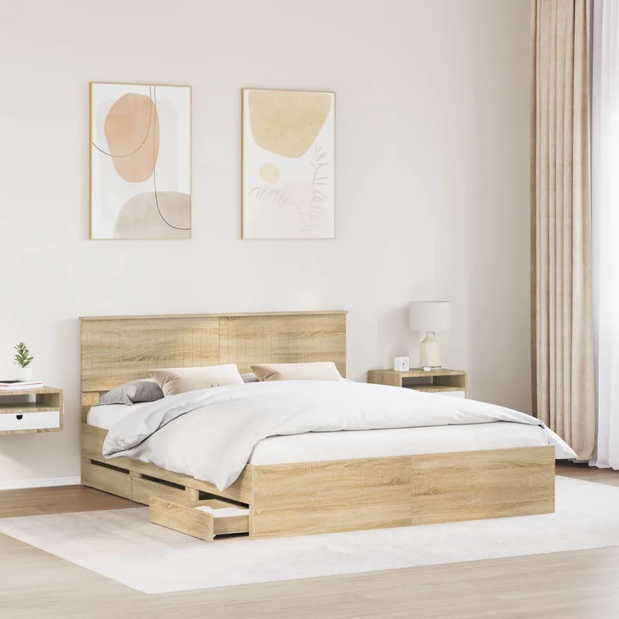 Cadre de lit Chêne Sonoma 160 x 200 cm Bois Ingénierie - 3