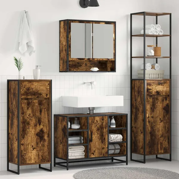 Cabinet de salle de bain avec porte Chêne Fumé 40 x 30 x 180 cm