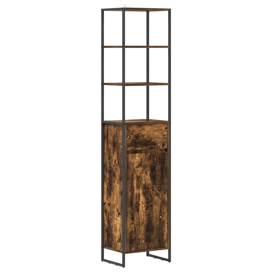 Cabinet de salle de bain avec porte Chêne Fumé 40 x 30 x 180 cm - 2