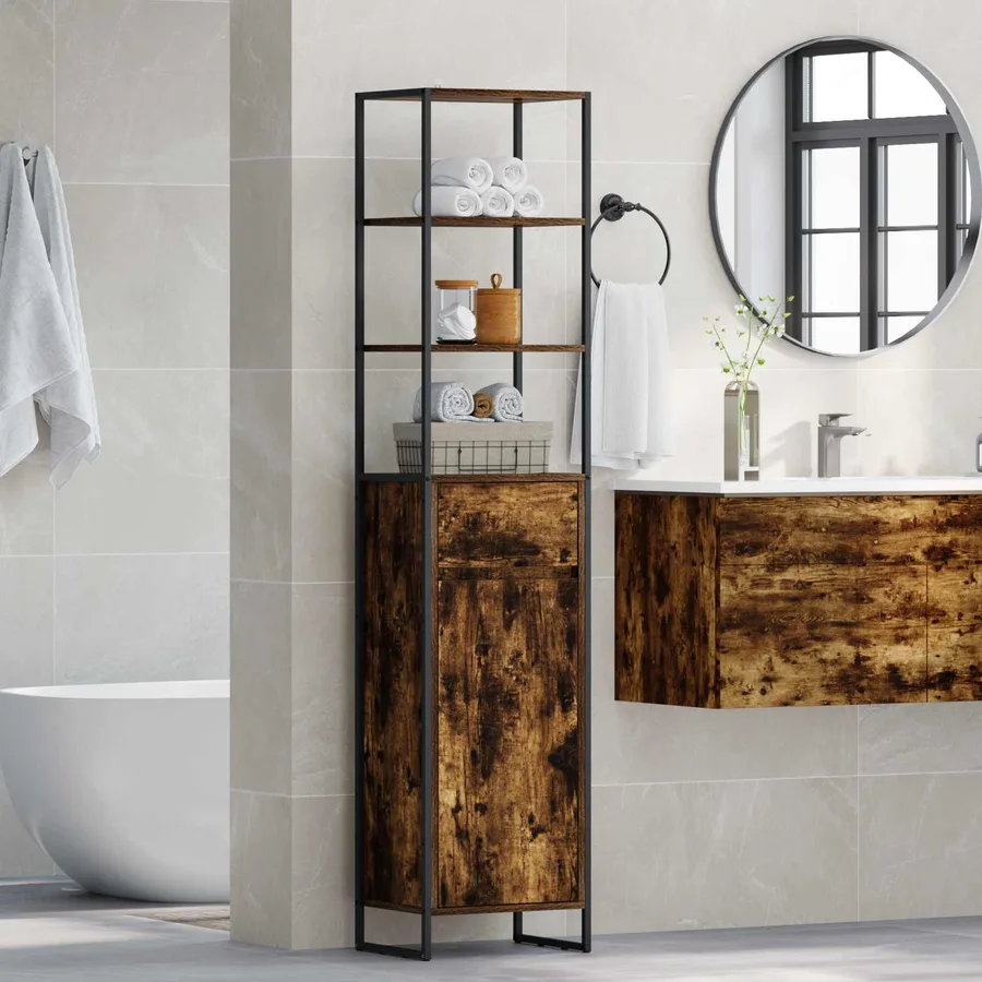 Cabinet de salle de bain avec porte Chêne Fumé 40 x 30 x 180 cm - 4
