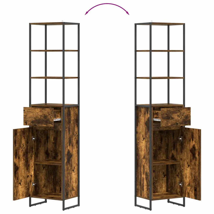 Cabinet de salle de bain avec porte Chêne Fumé 40 x 30 x 180 cm - 8