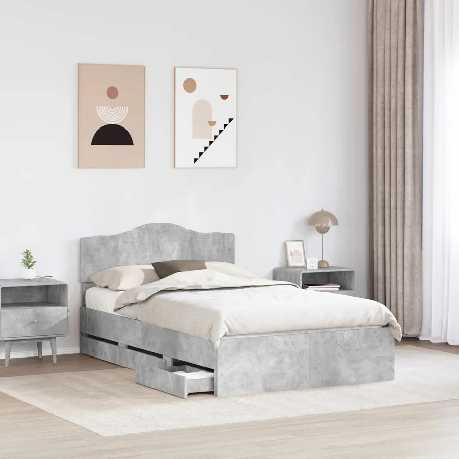 Cadre de lit Gris béton 135 x 190 cm Bois Ingénierie - 3