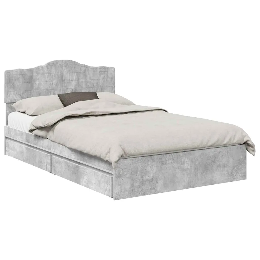 Lit de Rangement Gris béton 135 x 190 cm Bois d'ingénierie - 2