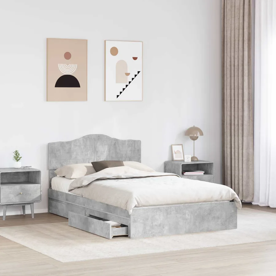 Lit de Rangement Gris béton 135 x 190 cm Bois d'ingénierie - 3