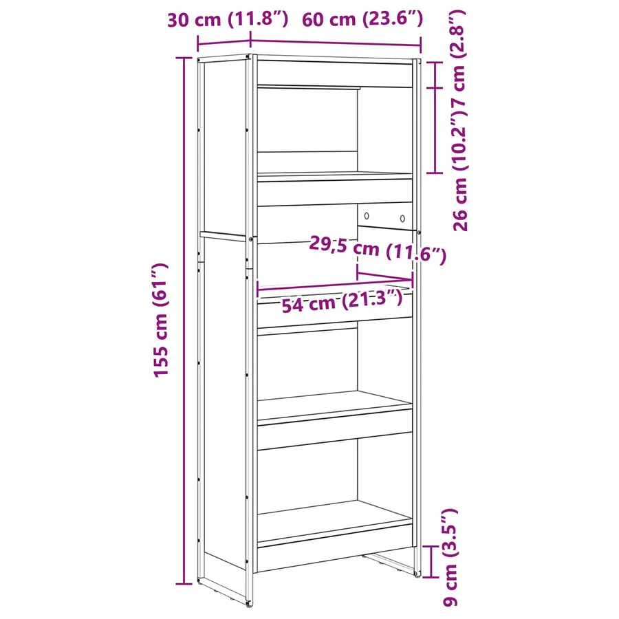 Bibliothèque Gris Sonoma 60 x 30 x 155 cm Bois d'ingénierie - 11
