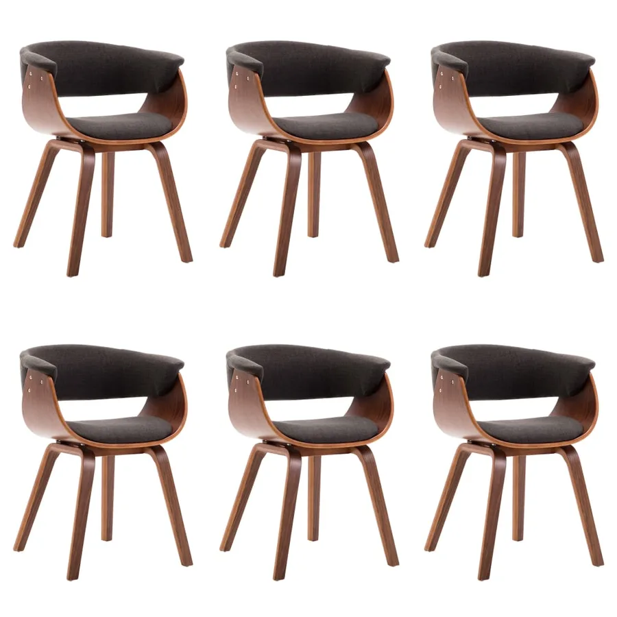 Chaises à manger lot de 6 gris bois courbé et tissu - 2