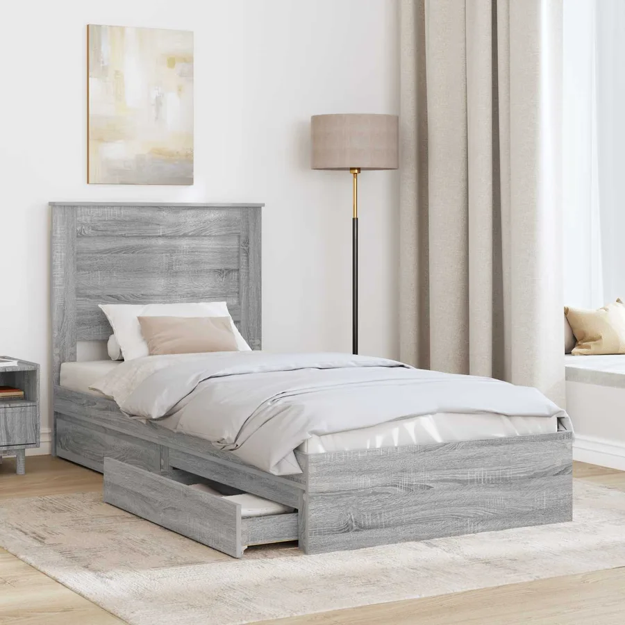 Lit de Rangement Gris Sonoma 75 x 190 cm Bois d'ingénierie - 3