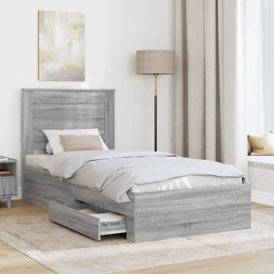 Cadre de lit avec tiroir Sonoma Gris et Argent 75 x 190 cm - 3