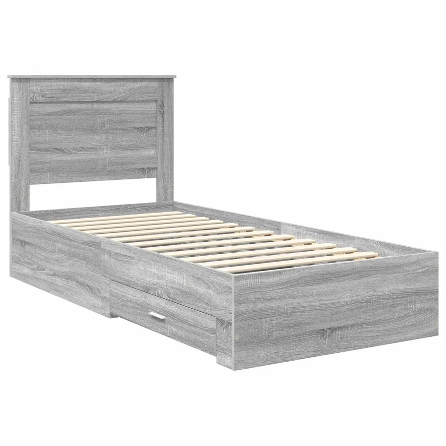 Cadre de lit avec tiroir Sonoma Gris et Argent 75 x 190 cm - 4