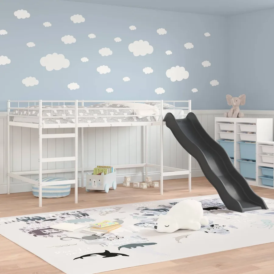 Lit superposé pour enfants avec toboggan Blanc et anthracite - 3