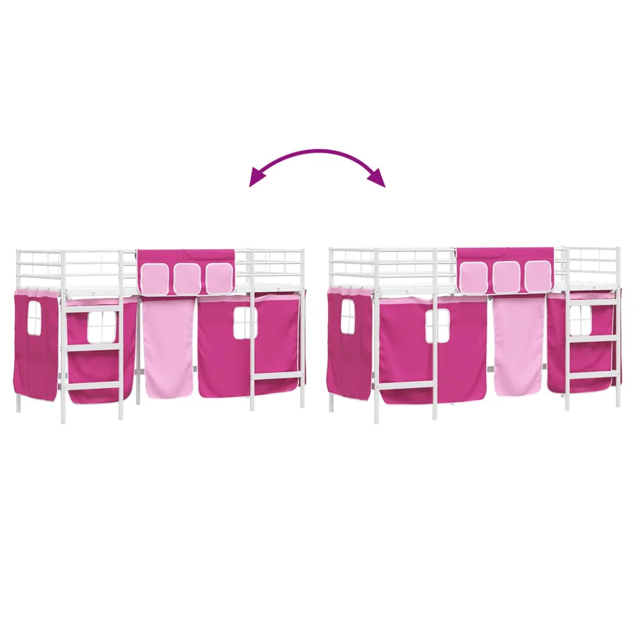 Cadre de Lit Mezzanine pour Enfants avec Rideaux Blanc et rose - 13