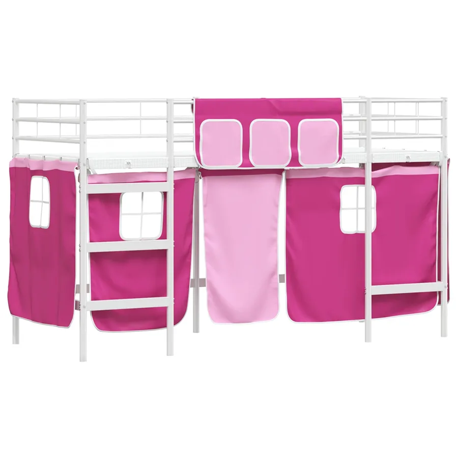 Cadre de Lit Mezzanine pour Enfants avec Rideaux Blanc et rose - 4