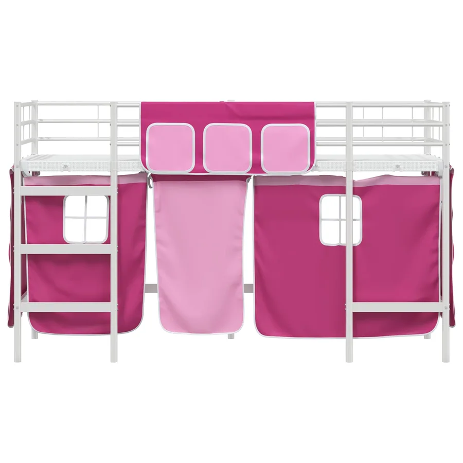 Cadre de Lit Mezzanine pour Enfants avec Rideaux Blanc et rose - 6